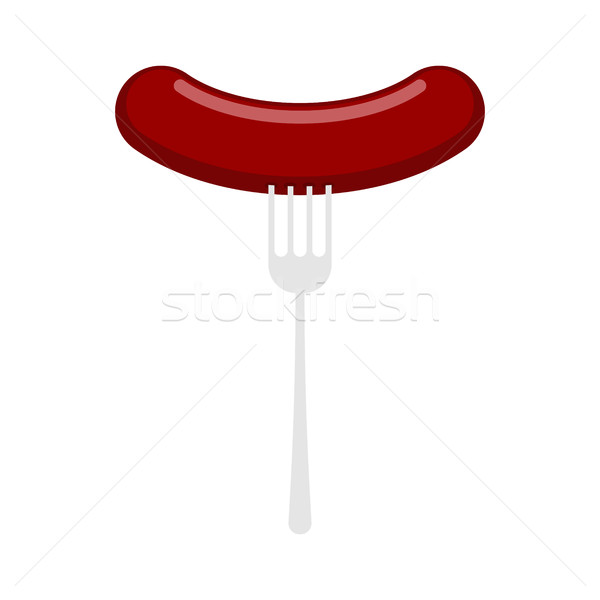 Sausage on fork. meaty delicacy isolated. Food illustration Stock photo © MaryValery