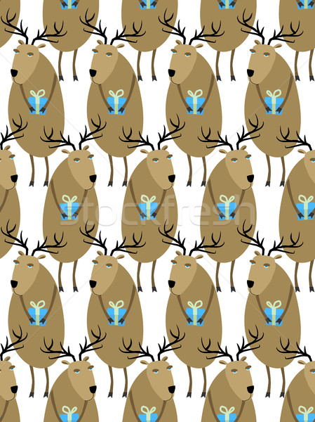 Christmas Reindeer with gifts seamless pattern. Horny animals, S Stock photo © MaryValery