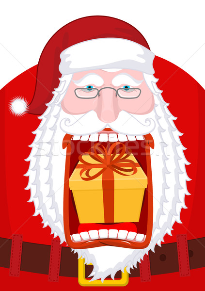 Santa Claus burping gift. Open mouth Box burp. Crazy Christmas g Stock photo © MaryValery