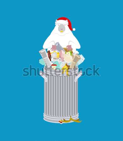 Trash can with Rubbish isolated. Wheelie bin with Garbage on whi Stock photo © MaryValery