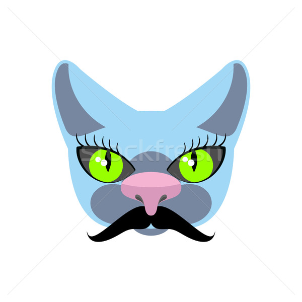  Blue Cat with big mustache. Pet hipsters. Vector icon, logo Stock photo © MaryValery