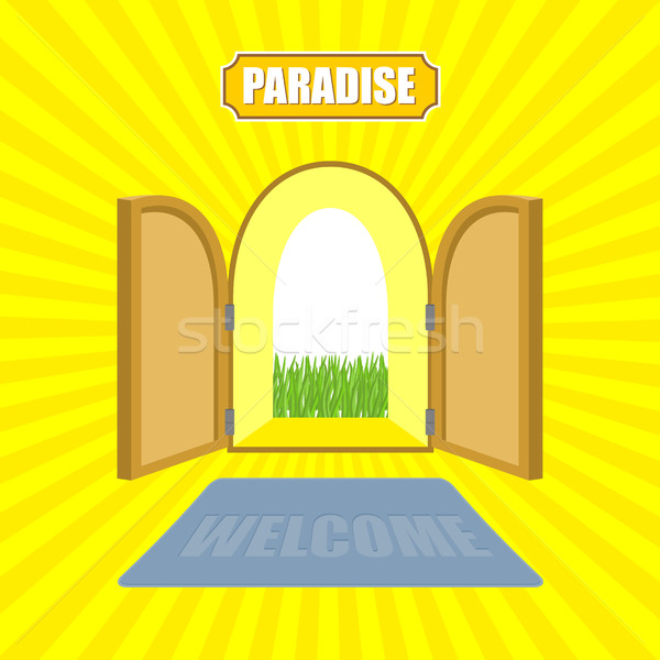 Welcome to paradise. Open gates of paradise gardens. Mat in fron Stock photo © MaryValery