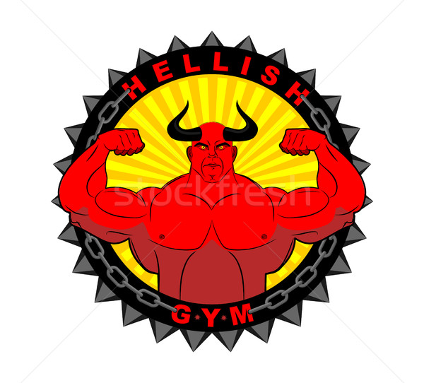 Stock photo: Hellish gym. Emblem for the fitness room. Logo mighty Devil body