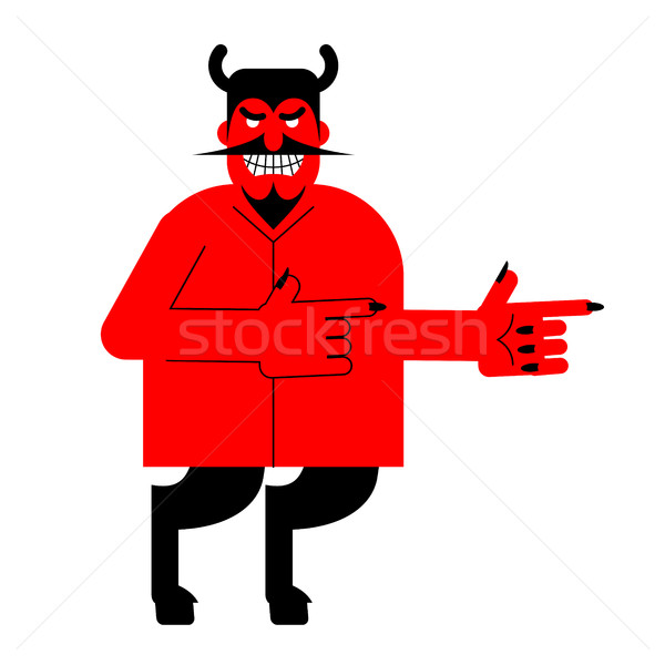 Devil indicates. Red demon with horns and hoofs. Satan with bear Stock photo © MaryValery