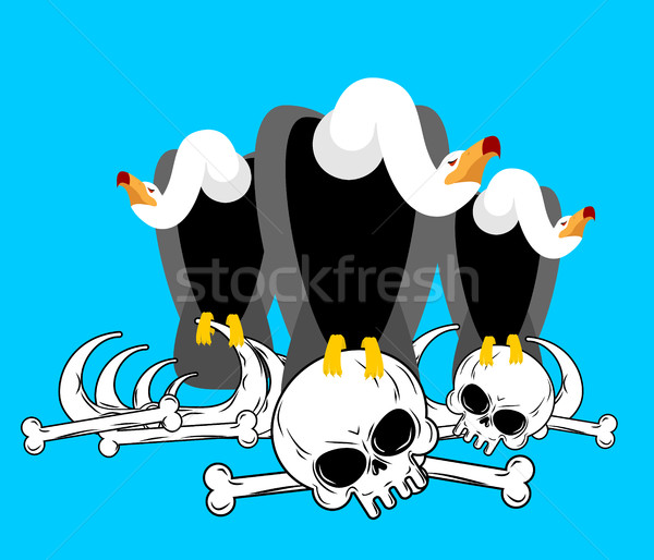 Vulture on bones. Buzzard and skeleton. Scavenger birds and skul Stock photo © MaryValery