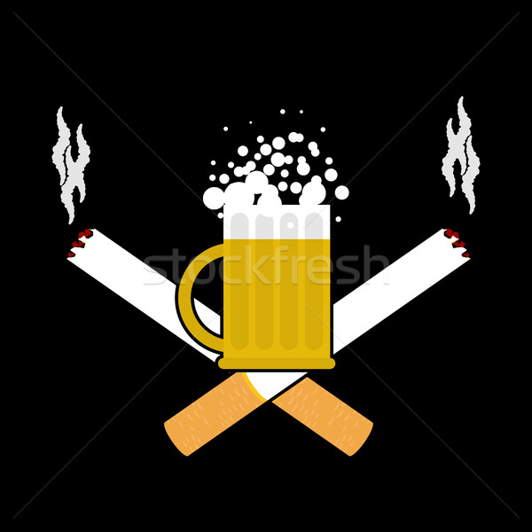 Beer and cigarettes. Alcohol and smoking sign. Logo for harm hea Stock photo © MaryValery