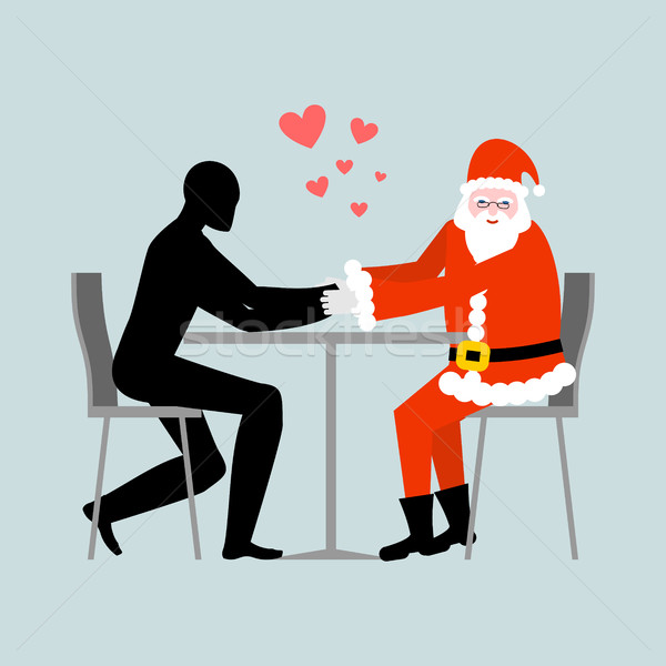 Stock photo: Christmas Lover. Lovers in cafe. Man and Santa Claus sitting at 