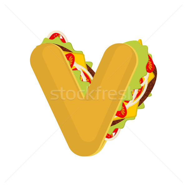 Letter V tacos. Mexican fast food font. Taco alphabet symbol. Me Stock photo © MaryValery