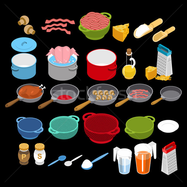Ingredientes utensílios conjunto panela panela Foto stock © MaryValery