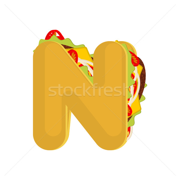 Letter N tacos. Mexican fast food font. Taco alphabet symbol. Me Stock photo © MaryValery