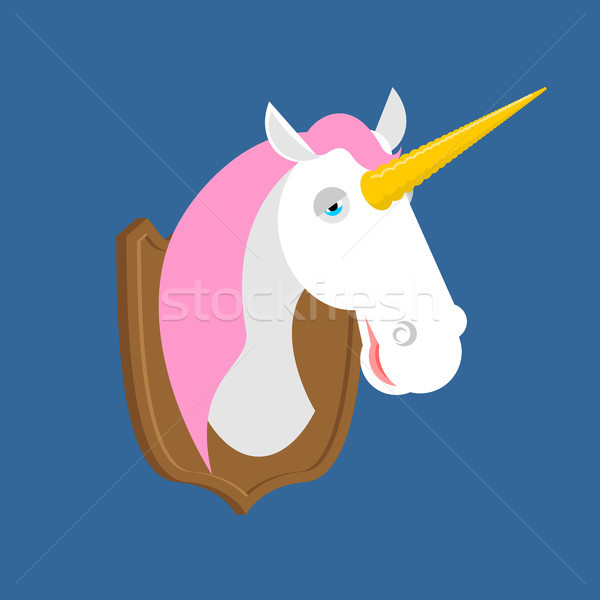 Unicorn head hunting trophy. Magic animal with horn Stock photo © MaryValery