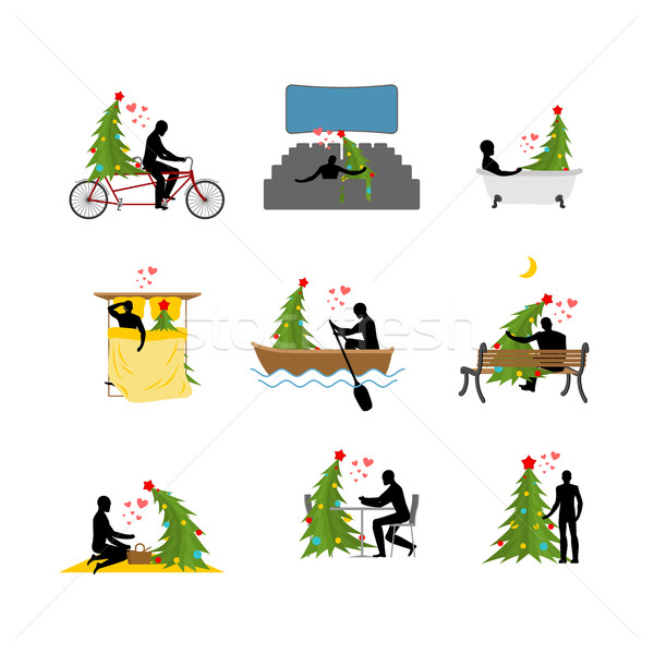 Love for Christmas tree collection. Lover Christmas set. Man and Stock photo © MaryValery
