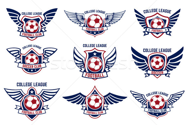 Set of winged emblems with soccer ball. Design element for logo, label, emblem, sign.  Stock photo © masay256