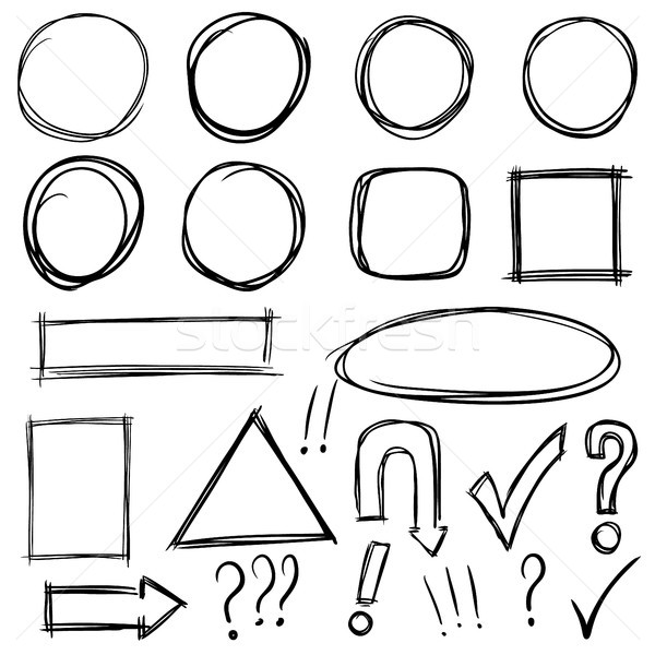 Set of hand drawn arrows, signs, squares, circles. Design elements for poster, flyer, banner.  Stock photo © masay256