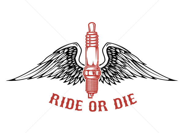 Born to ride. Spark plug with wings isolated on white background. Design element for logo, label, em Stock photo © masay256