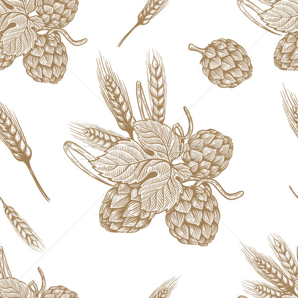 Stock photo: Seamless pattern with hand drawn beer hop. Design element for poster, card, banner, flyer. 