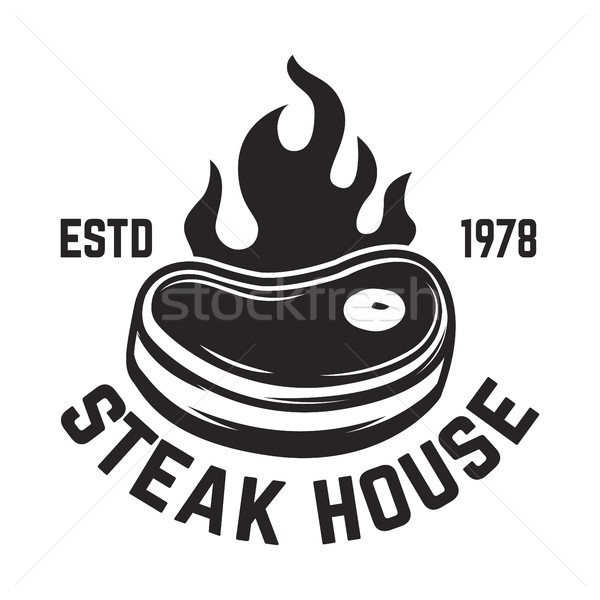 Steak house. Cutted meat and crossed meat cleavers. Design element for logo, label, emblem.  Stock photo © masay256