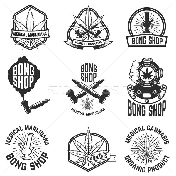 Set of vintage emblems with medical marijuana. Cannabis leaves. Design element for logo, label, embl Stock photo © masay256