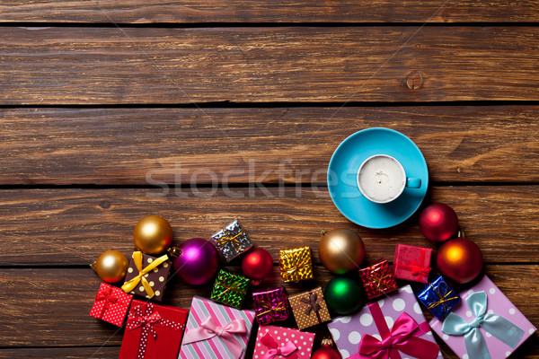 Fincan kahve Noel hediyeler ahşap Retro Stok fotoğraf © Massonforstock