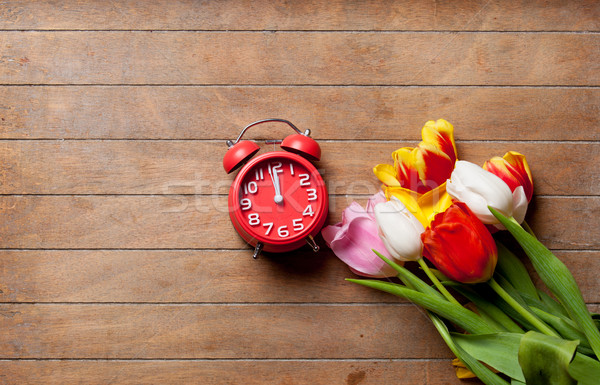 Stock fotó: Köteg · színes · tulipánok · piros · ébresztőóra · csodálatos