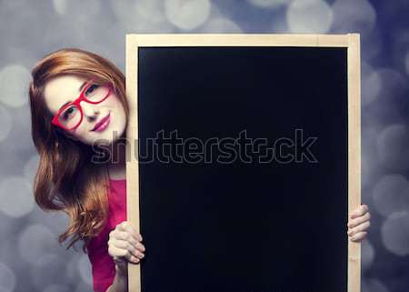 Foto stock: Estudiante · pizarra · mujer · gafas · estudio