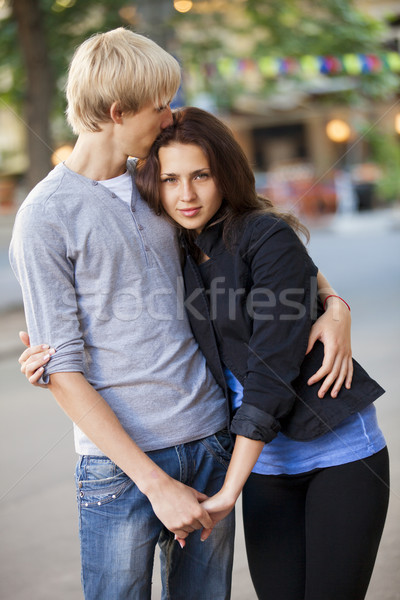 Young teen couple on the street Stock photo © Massonforstock