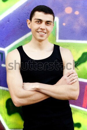 Teen Junge Graffiti Wand Gesicht Stadt Stock foto © Massonforstock