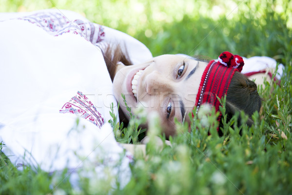 Slav girl at green meadow. Stock photo © Massonforstock