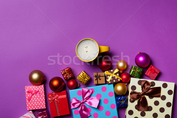 Сток-фото: Кубок · кофе · Рождества · подарки · фиолетовый · кафе