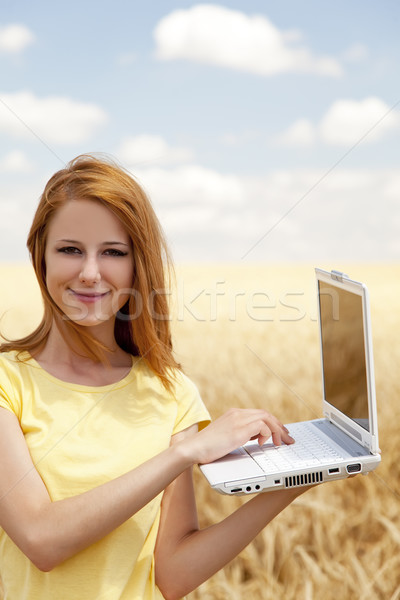 Stockfoto: Meisje · laptop · hemel · vrouwen