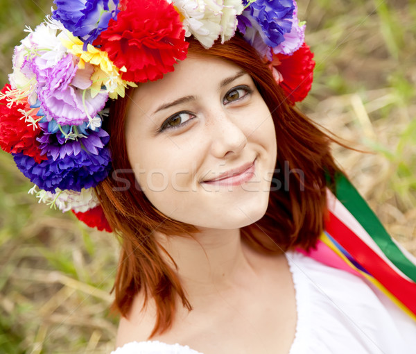Slav girl with wreath at field Stock photo © Massonforstock