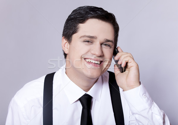 Stockfoto: Amerikaanse · zakenman · roepen · telefoon · glimlach · man