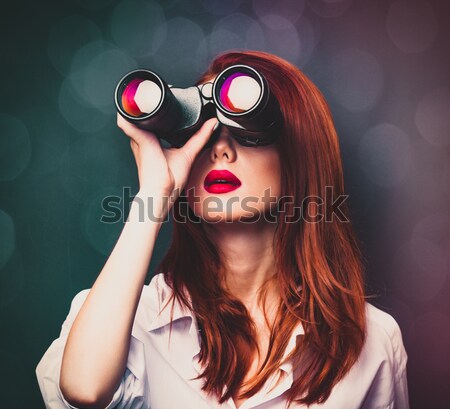 Vicces vörös hajú nő lány kalap kamera bokeh Stock fotó © Massonforstock