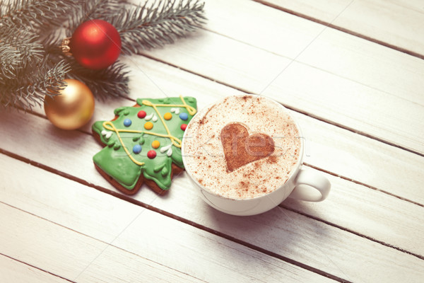 Cup of coffee and christmas gingerbread Stock photo © Massonforstock