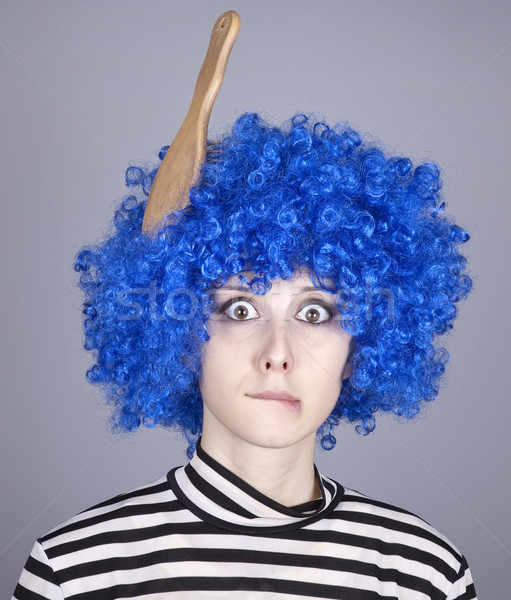 Foto stock: Surpreendido · azul · cabelo · menina · pente
