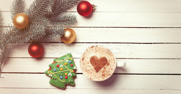 Cup of coffee and christmas gingerbread Stock photo © Massonforstock
