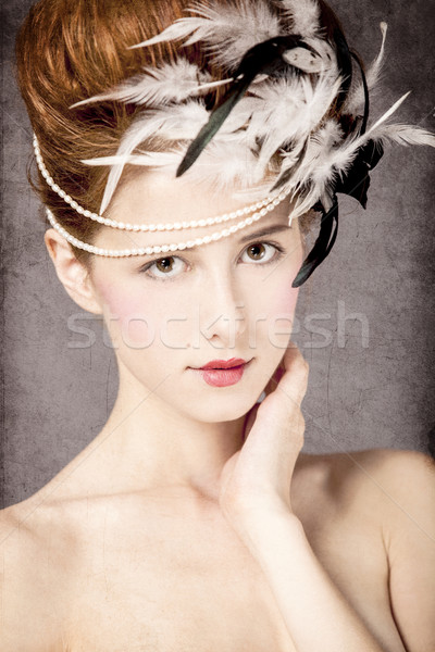 Redhead girl with Rococo hair style at vintage background.  Stock photo © Massonforstock