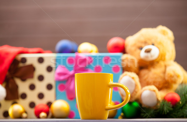 Tasse Cappuccino Weihnachten Lächeln Kaffee rot Stock foto © Massonforstock