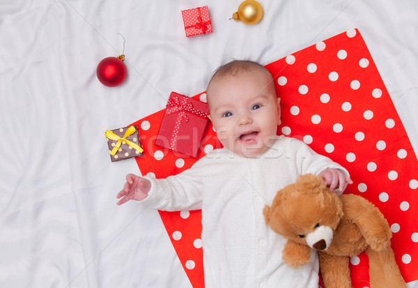 ストックフォト: 赤ちゃん · クリスマス · 贈り物 · テディベア · 白