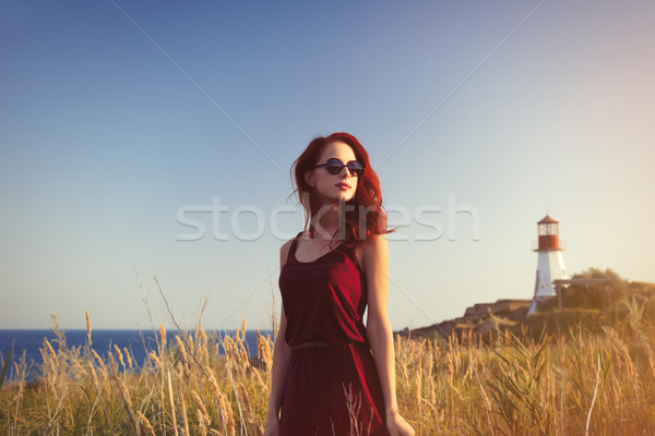 Dziewczyna okulary latarni młodych niebieski Zdjęcia stock © Massonforstock