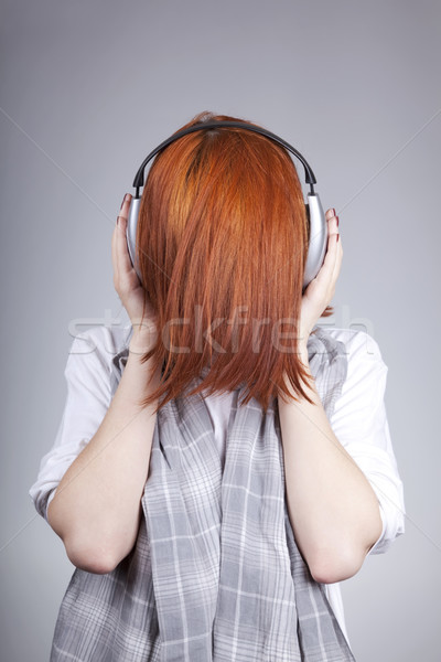 Foto stock: Insólito · nina · auriculares · mujeres · pelo · arte