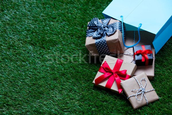 Foto d'archivio: Shopping · bag · regali · blu · piccolo · bella · verde