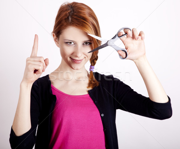 商业照片: 女孩 · 剪刀 · 业务 · 微笑 · 面对 / redhead girl