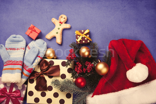 Gingerbread man christmas prezenty niebieski retro dar Zdjęcia stock © Massonforstock