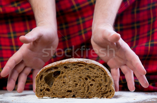 Foto stock: Masculino · mão · pão · pão · maravilhoso · vermelho