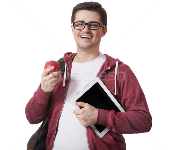 Young man with red apple Stock photo © Massonforstock