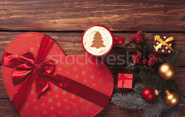 Cappuccino Geschenke Tasse Weihnachtsbaum Form Kiefer Stock foto © Massonforstock