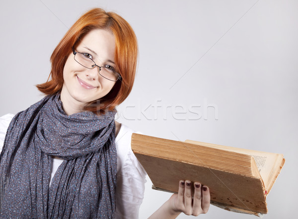 Stockfoto: Jonge · glimlachend · mode · meisje · bril · oud · boek