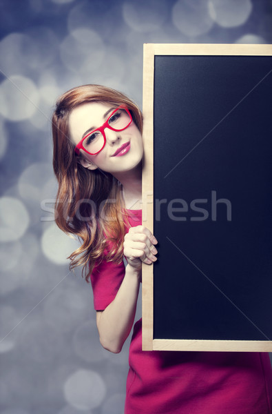 Stock foto: Rotschopf · Studenten · Tafel · Frau · Gläser · Studie