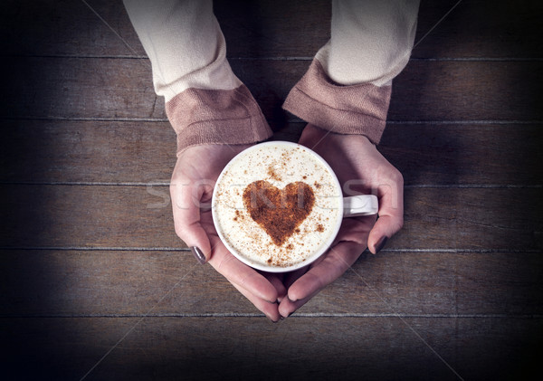 ストックフォト: 女性 · ホット · カップ · コーヒー · 心臓の形態